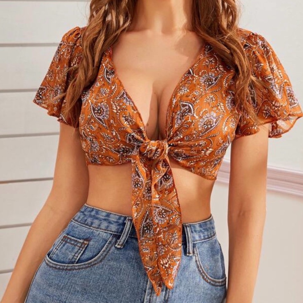 Floral Tie-Front Chiffon Top